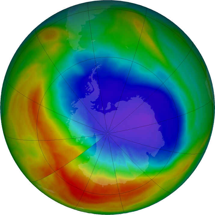 Antarctic ozone map for 25 September 2025